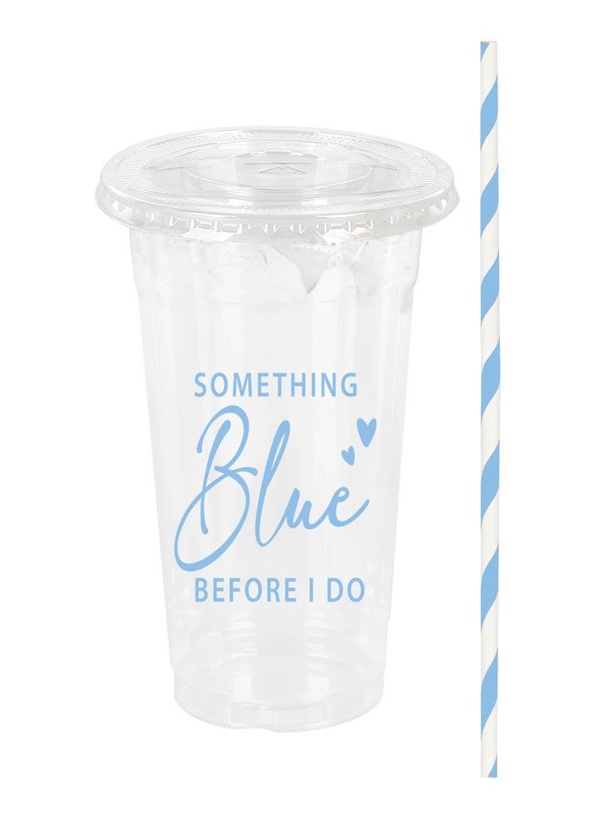 JarThenaAMCS أكواب بلاستيكية زرقاء من JarThenaAMCS، 50 قطعة، مع أغطية وماصات، سعة 12 أونصة، مثالية لحفلات توديع العزوبية وحفلات الزفاف. - Image 1